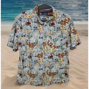 CARIBBEAN JOE Hula Girl Hawaiian Print Novelty Shirt Cotton Men's M - SEE DESC